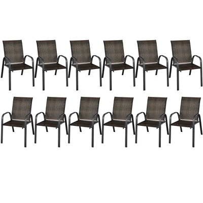 Tangkula 12PCS Outdoor PE Wicker Stacking Dining Chairs Patio Arm Chairs 10 Tangkula 12PCS Outdoor PE Wicker Stacking Dining Chairs Patio Arm Chairs - Image 10