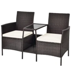 Tangkula Patio Loveseat 2 Person Cushioned Seats With Center Table Outdoor Rattan Furniture Set Turquoise/ Red -Tangkula Shop GUEST 307176b6 9b16 4667 a45b feb0d73560b5