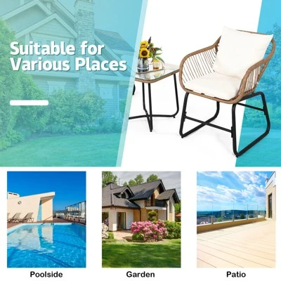 Tangkula 3-Piece Patio Rattan Furniture Set with Armchairs & Coffee Table 4 Tangkula 3-Piece Patio Rattan Furniture Set with Armchairs & Coffee Table - Image 4