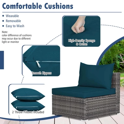 Tangkula Set Of 7 Patio Wicker Furniture Set Outdoor Rattan Sectional Sofa With Seat & Back Cushions 2 Throw Pillows Blue 1 Tangkula Set Of 7 Patio Wicker Furniture Set Outdoor Rattan Sectional Sofa With Seat & Back Cushions 2 Throw Pillows Blue
