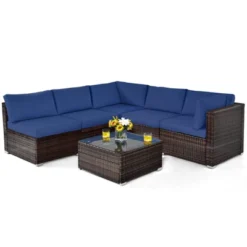 Tangkula 6PCS Wicker Patio Sectional Conversation Furniture Set With Coffee Table & Seat Cushions Navy/Black/Turquoise/Red 19 Tangkula 6PCS Wicker Patio Sectional Conversation Furniture Set With Coffee Table & Seat Cushions Navy/Black/Turquoise/Red -Tangkula Shop GUEST 30b51f1b cf22 442f 8603 6a04a1937964