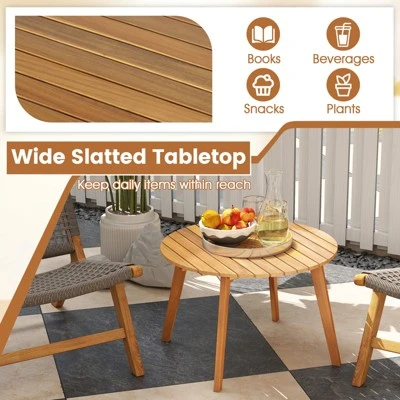 Tangkula Outdoor Acacia Wood Side Table Patio 24.5" Round End Table W/ Slatted Tabletop 5 Tangkula Outdoor Acacia Wood Side Table Patio 24.5" Round End Table W/ Slatted Tabletop - Image 5