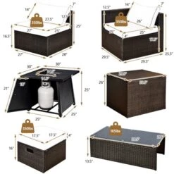 Tangkula 9PCS Outdoor Patio Furniture Set With 30" Propane Fire Pit Table PE Wicker Space-Saving Sectional Sofa Set W/ Storage Box & Cushions -Tangkula Shop GUEST 31013370 fe75 43d1 a683 999056ce4c9a