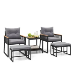 Tangkula 5 Piece Patio Conversation Set PE Rattan Wicker Chairs W/ 2 Ottomans Soft Cushions -Tangkula Shop GUEST 3108609e 2f69 456f 983d ea56ad0079ba