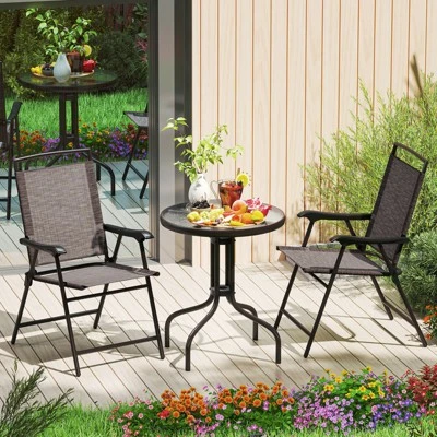Tangkula 3 PCS Outdoor Bistro Dining Furniture Set W/1.57" Umbrella Hole Rippled 2 Tangkula 3 PCS Outdoor Bistro Dining Furniture Set W/1.57" Umbrella Hole Rippled - Image 2