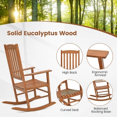 Tangkula Patio Rocking Chair W/ 400 Lbs Weight Capacity Eucalyptus Wood Porch Rocker W/ High Back 4 Tangkula Patio Rocking Chair W/ 400 Lbs Weight Capacity Eucalyptus Wood Porch Rocker W/ High Back - Image 4