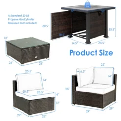 Tangkula 6 Piece Patio Wicker Conversation Set, Outdoor Rattan Sofa Set W/ 32" Propane Fire Pit Table, 50,000 BTU Heat, Tempered Glass Tabletop Black/Navy Blue/Red/Turquoise/Off White -Tangkula Shop GUEST 3159c01e 2401 48f0 a640 0b8a036a87a0