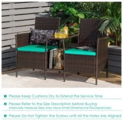Tangkula Patio Loveseat 2 Person Cushioned Seats With Center Table Outdoor Rattan Furniture Set Turquoise/ Red -Tangkula Shop GUEST 31716061 d31f 4f64 85d1 64d29ee81d01