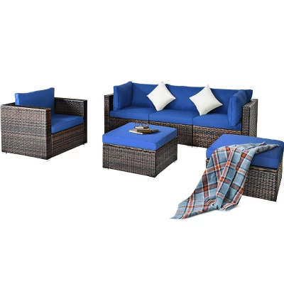 Tangkula 6-Piece Modular Rattan Patio Furniture Set with Cushioned Sofa and Ottoman 7 Tangkula 6-Piece Modular Rattan Patio Furniture Set with Cushioned Sofa and Ottoman - Image 7