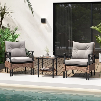 Tangkula 5-Piece Wicker Patio Furniture Set: 2 Rattan Chairs, Ottomans & 2-Tier Side Table 3 Tangkula 5-Piece Wicker Patio Furniture Set: 2 Rattan Chairs, Ottomans & 2-Tier Side Table - Image 3