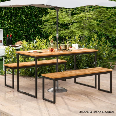 Tangkula 51" Acacia Wood Patio Dining Bench Set - Set of 2 Backless Outdoor Benches 2 Tangkula 51" Acacia Wood Patio Dining Bench Set - Set of 2 Backless Outdoor Benches - Image 2