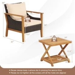 Tangkula 3-Piece PE Wicker & Acacia Wood Outdoor Conversation Set -Tangkula Shop GUEST 31b9bf49 68c5 4b23 9af2 0914af98c1f9