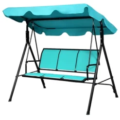 Tangkula Outdoor 3-Person Canopy Swing Chair with Adjustable Sun Shade - Blue -Tangkula Shop GUEST 31da50ce 22a9 4eec 8ba2 9f4a6d3d8394