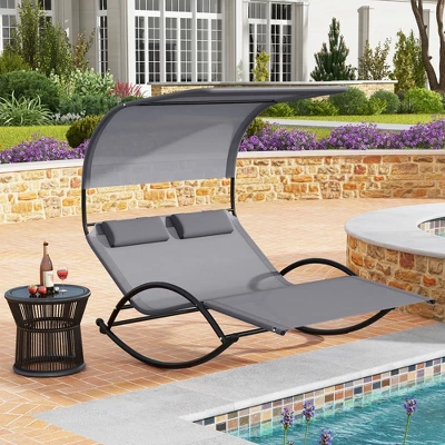 Tangkula Outdoor Double Chaise Rocker Rocking Daybed with Sun Shade Canopy 9 Tangkula Outdoor Double Chaise Rocker Rocking Daybed with Sun Shade Canopy - Image 9