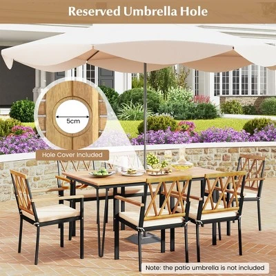 Tangkula 7 PCS Patio Dining Set W/ 2" Umbrella Hole And Seat Cushions For Garden 4 Tangkula 7 PCS Patio Dining Set W/ 2" Umbrella Hole And Seat Cushions For Garden - Image 4