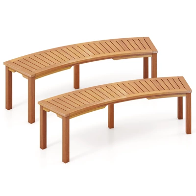 Tangkula Outdoor Curved Bench Set Of 2 Acacia Wood Fire Pit Bench W/Slatted Seat Patio Backless 2-Person Seating For Porch Yard 8 Tangkula Outdoor Curved Bench Set Of 2 Acacia Wood Fire Pit Bench W/Slatted Seat Patio Backless 2-Person Seating For Porch Yard - Image 8