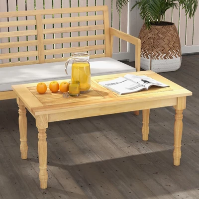 Tangkula Patio Coffee Table W/ Solid Teak Wood Structure Slatted Tabletop For Backyard 1 Tangkula Patio Coffee Table W/ Solid Teak Wood Structure Slatted Tabletop For Backyard