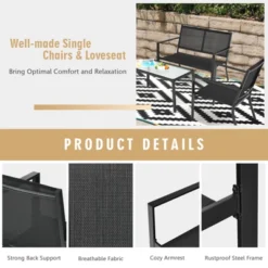 Tangkula 4 PCS Patio Furniture Set Outdoor Conversation Set W/Glass Coffee Table Garden Bistro Set Gray -Tangkula Shop GUEST 3292ea1a 877a 44e2 a8e2 efe9d89f3c3f
