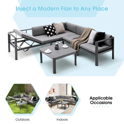 Tangkula 3PCS Patio Furniture Set Aluminum Lounge Adjust Back Recliner Sofa Table Cushion 6 Tangkula 3PCS Patio Furniture Set Aluminum Lounge Adjust Back Recliner Sofa Table Cushion - Image 6