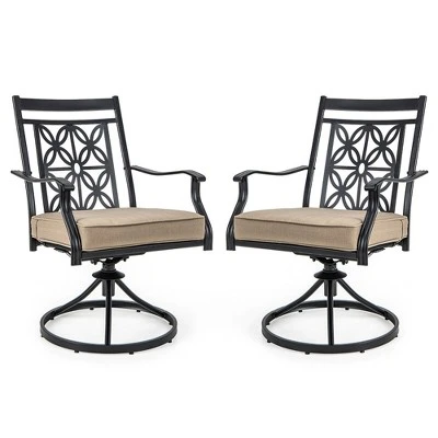 Tangkula Patio Metal Swivel Chairs Set Of 2 Fabric Bistro Rocker Chairs W/ Curved Armrests 9 Tangkula Patio Metal Swivel Chairs Set Of 2 Fabric Bistro Rocker Chairs W/ Curved Armrests - Image 9