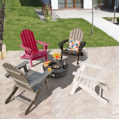 Tangkula 2PCS Patio Folding Adirondack Chair Weather Resistant Cup Holder Yard Red 2 Tangkula 2PCS Patio Folding Adirondack Chair Weather Resistant Cup Holder Yard Red - Image 2