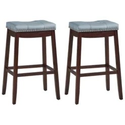 Tangkula Set Of 4 Saddle Bar Stools Backless Nailhead Counter Stool With Grey Cushions Coffee/White -Tangkula Shop GUEST 32de1402 1257 4587 b1b4 8e69f184eeb2