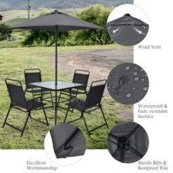 Tangkula 6-Piece Patio Dining Set with Umbrella, Folding Chairs, and Glass Table -Tangkula Shop GUEST 32e55612 4906 4b4f a332 9d477dbed70a