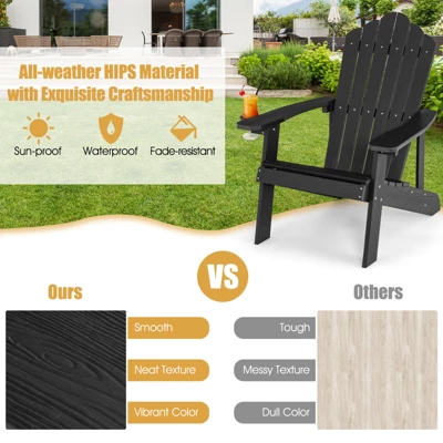 Tangkula 2PCS Adirondack Chair HIPS Adirondack Chair W/Cup Holder Realistic Wood Grain Weather Resistant Outdoor Chair For 380 LBS Weight Capacity Black/Navy/White/Teak/Dark Green/Red/Light Grey/Yellow 3 Tangkula 2PCS Adirondack Chair HIPS Adirondack Chair W/Cup Holder Realistic Wood Grain Weather Resistant Outdoor Chair For 380 LBS Weight Capacity Black/Navy/White/Teak/Dark Green/Red/Light Grey/Yellow - Image 3