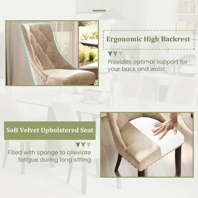 Tangkula Upholstered Dining Chairs Set Of 2 Tufted Wingback Chairs W/ Solid Wood Legs 6 Tangkula Upholstered Dining Chairs Set Of 2 Tufted Wingback Chairs W/ Solid Wood Legs - Image 6