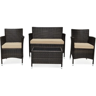 Tangkula 4-Piece Patio Rattan Wicker Conversation Furniture Set 4 Tangkula 4-Piece Patio Rattan Wicker Conversation Furniture Set - Image 4