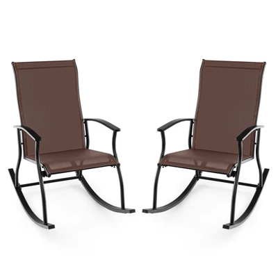 Tangkula Set of 2 Outdoor Rocking Chairs with Breathable Fabric - Brown 9 Tangkula Set of 2 Outdoor Rocking Chairs with Breathable Fabric - Brown - Image 9