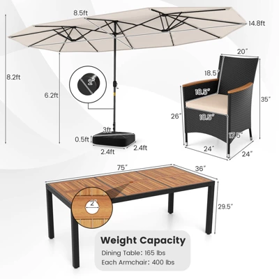 Tangkula 11-Piece Patio Dining Set with 15ft Double-Sided Umbrella & Base 5 Tangkula 11-Piece Patio Dining Set with 15ft Double-Sided Umbrella & Base - Image 5