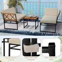 Tangkula 3-Piece L-Shaped Acacia Wood Patio Furniture Set with Cushioned Sofa & Coffee Table -Tangkula Shop GUEST 3378a651 9ee8 4259 b1f5 deb73ea5e16f