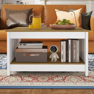 Tangkula Coffee Table W/ Storage Shelf Farmhouse Rustic Center Table Space-Saving 4 Tangkula Coffee Table W/ Storage Shelf Farmhouse Rustic Center Table Space-Saving - Image 4