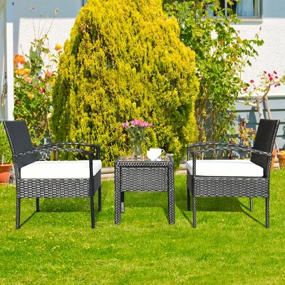 Tangkula 3 Pieces Patio Set Outdoor Wicker Rattan Furniture W/ Cushions 1 Tangkula 3 Pieces Patio Set Outdoor Wicker Rattan Furniture W/ Cushions