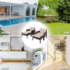 Tangkula 5-Piece Patio Rattan Conversation Set - Cushioned Sofas and Ottomans -Tangkula Shop GUEST 3396cfe4 0513 44bd 8e00 7cdb6d5909ec