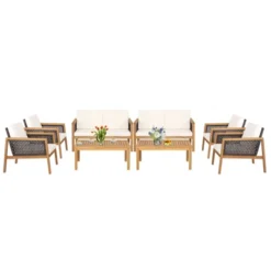 Tangkula 8-Piece Patio Acacia Wood Furniture Set Outdoor PE Rattan Conversation Set With Removable Cushions -Tangkula Shop GUEST 33b643d8 fbd3 4872 8124 08f52fcc8adb