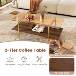 Tangkula 2-Tier Glass Coffee Table W/ Tampered Glass Tabletop & Open Storage Shelf -Tangkula Shop GUEST 33c860c7 8745 4eb1 9770 02188b902113