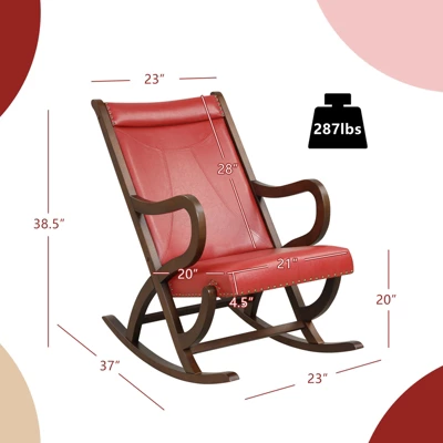 Tangkula 2PCS Ergonomic Rocking Chairs with Padded Seat & 115° Backrest - Red 6 Tangkula 2PCS Ergonomic Rocking Chairs with Padded Seat & 115° Backrest - Red - Image 6