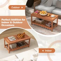 Tangkula Patio Hardwood Coffee Table with 2-Tier Storage and Slatted Top -Tangkula Shop GUEST 343b7ebf ec43 462d bb0e 541a1e614aaf