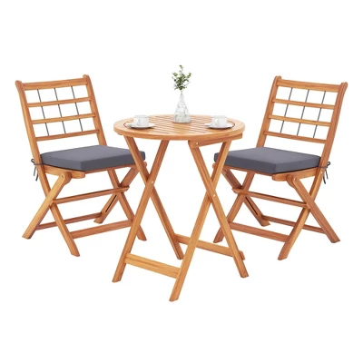 Tangkula 3 Piece Patio Wood Bistro Set Folding Table Chair Set W/Soft Seat Cushions Acacia Wood Frame High-Back Portable Chairs 9 Tangkula 3 Piece Patio Wood Bistro Set Folding Table Chair Set W/Soft Seat Cushions Acacia Wood Frame High-Back Portable Chairs - Image 9