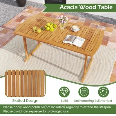 Tangkula Outdoor Wooden Dining Table For 4-6 71" Acacia Wood Table 5 Tangkula Outdoor Wooden Dining Table For 4-6 71" Acacia Wood Table - Image 5