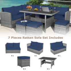 Tangkula 7PCS Rattan Patio Sectional Sofa Set Conversation Set W/ Navy Cushions -Tangkula Shop GUEST 34ea37a5 cc78 41a6 912b b294d6001746