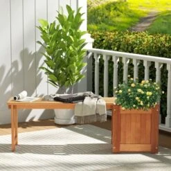 Tangkula 2-in-1 Wooden Garden Bench with Integrated Planter Box