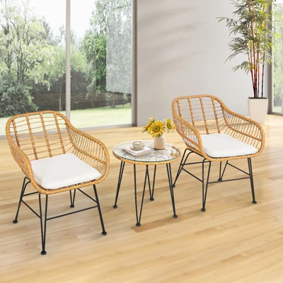 Tangkula 3 Pieces Patio Furniture Set W/Tempered Glass Coffee Table Set For Garden And Backyard White/Red/Turquoise/Grey/Black Cushions 1 Tangkula 3 Pieces Patio Furniture Set W/Tempered Glass Coffee Table Set For Garden And Backyard White/Red/Turquoise/Grey/Black Cushions