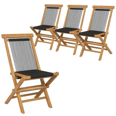 Tangkula 4-Piece Folding Teak Wood Patio Chairs with Woven Rope Design 4 Tangkula 4-Piece Folding Teak Wood Patio Chairs with Woven Rope Design - Image 4