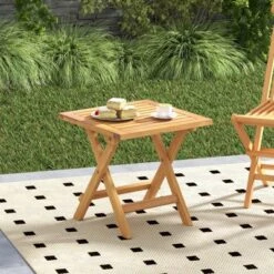 Tangkula 2-Piece Acacia Wood Outdoor Folding Side Table - Portable Patio Bistro Set
