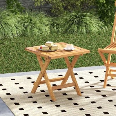 Tangkula 2-Piece Acacia Wood Outdoor Folding Side Table - Portable Patio Bistro Set 1 Tangkula 2-Piece Acacia Wood Outdoor Folding Side Table - Portable Patio Bistro Set