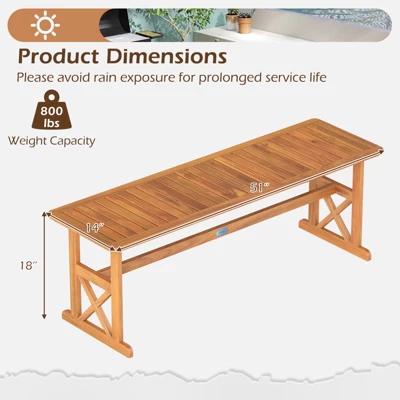 Tangkula 51-Inch Acacia Wood Outdoor Bench with X-Shaped Support Frame 8 Tangkula 51-Inch Acacia Wood Outdoor Bench with X-Shaped Support Frame - Image 8