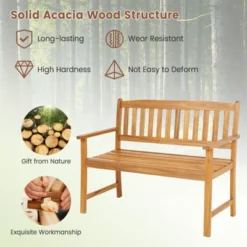 Tangkula 2-Person Outdoor Bench Patio Wooden Bench With Ergonomic Backrest & Armrests All-weather Acacia Wood Frame 43"x 22" 16 Tangkula 2-Person Outdoor Bench Patio Wooden Bench With Ergonomic Backrest & Armrests All-weather Acacia Wood Frame 43"x 22" -Tangkula Shop GUEST 35db8b24 935f 4f9f ba41 8bb3fff1b90c